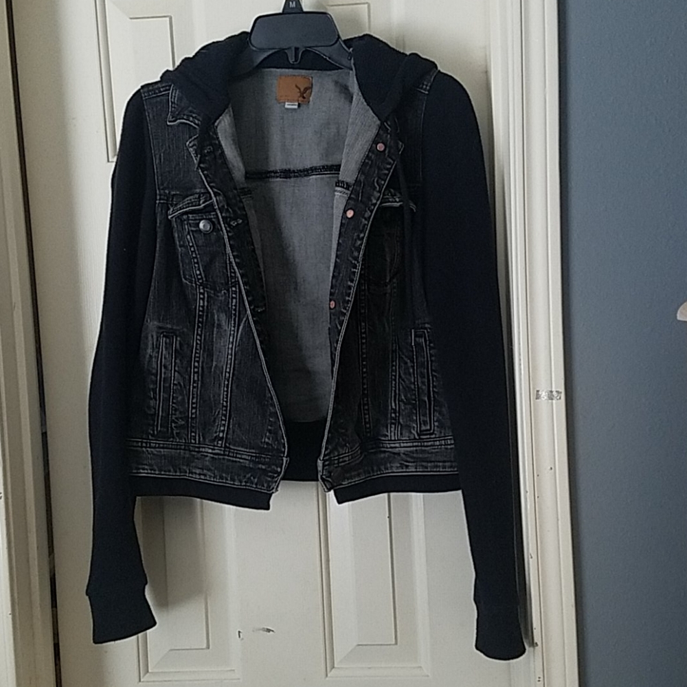 AE Black Hooded Denim Jacket